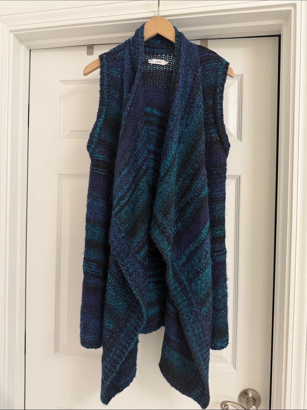 Vince Sleeveless Draped colorful Vest in Teal & Navy